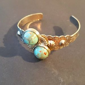 Vintage southwestern turquoise etched cuff bracelet